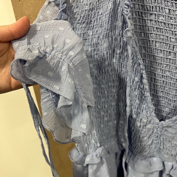 Zara size XS sky blue polka‎ dot short sleeve blouse in excellent condition - Picture 3 of 8